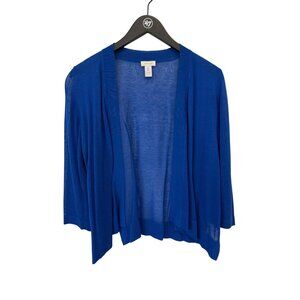 Chicos Open Front Cardigan Sweater Size 0 XS Royal Blue Quarter Sleeve Knit